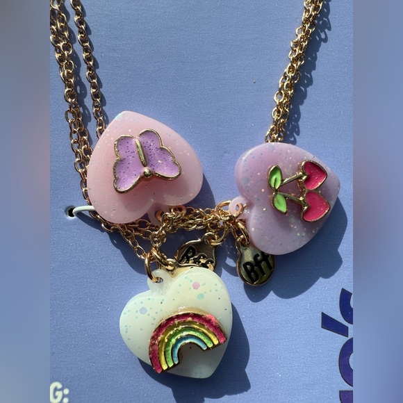 Claire's Best Friends BFF Heart Pendant Necklace Set Pink, White, Purple, 3 Pack - Picture 7 of 9